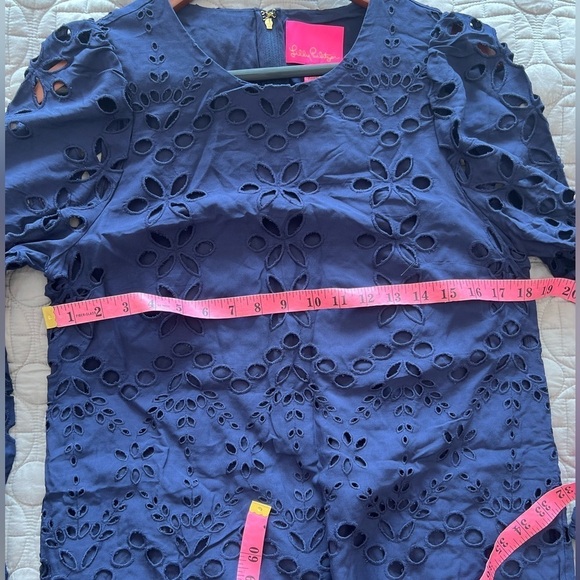 Lilly Pulitzer Women's Alyna Long Sleeve Eyelet Dress In True Navy Soiree Eyelet - Picture 12 of 16